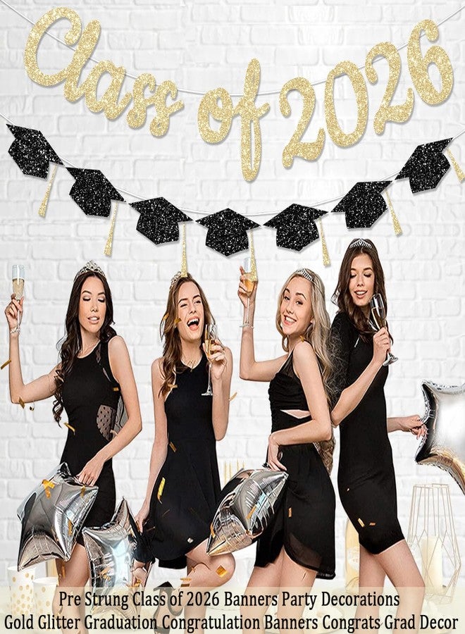 لافتات جاهزة للتعليق من FHGG، تحمل شعار دفعة 2026، زينة حفلات، لافتات تهنئة بالتخرج ذهبية لامعة، زينة خريجين، زينة حفلات تخرج من المدرسة الثانوية والجامعة، لا تحتاج إلى تركيب يدوي - Image 5